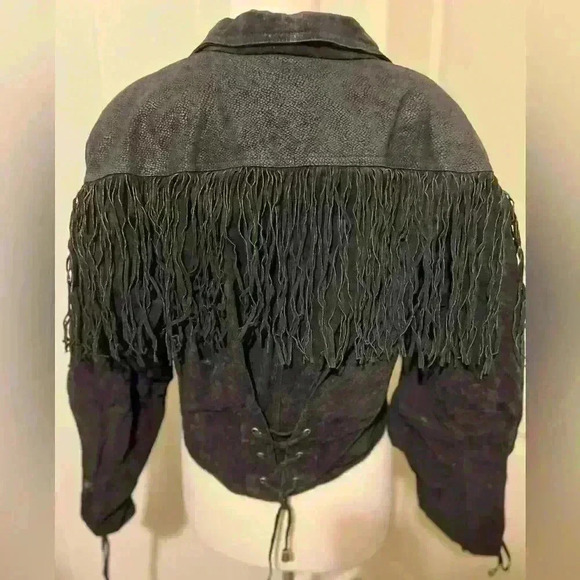 Vintage Concho Leather Suede Black Fringe Cowboy Western Festival Hippie Boho - Picture 3 of 8